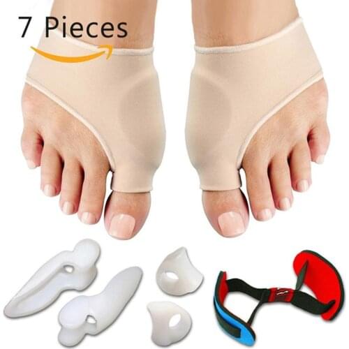7Pcs Bunion Corrector Alignment Gel Pad Stretch Nylon Hallux Valgus Protector Guard Toe Separator Orthopedic Supplies Foot Care