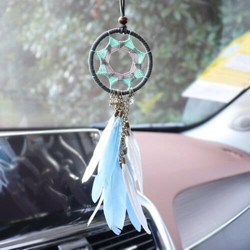 Car Accessory Dream Catcher Interior For Girls Feather Mirror Hanging Pendant In Auto Ethnic Home Decor Lucky Car Ornament