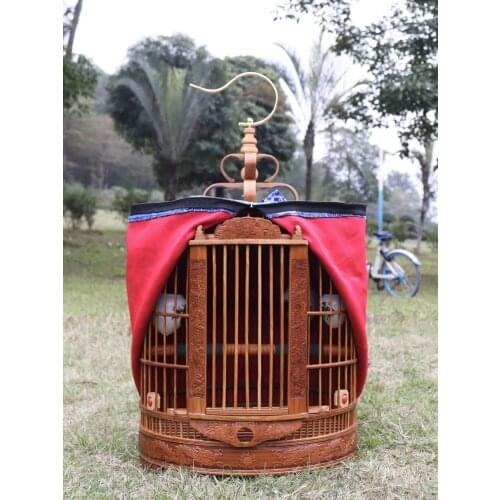 Bamboo Fine Carving Thrush Bird Cage Bamboo High-end Hand-carved Luxury Large Starling Parrot Grackle Bird Cage