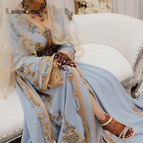 Bbonlinedress Moroccan Caftan Evening Dresses Embroidery Appliques Long Prom Dress Sleeve Arabic Muslim Party Dress Plus Size