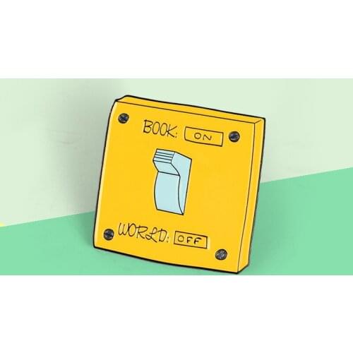 Book World Switch Turn On / Off Brooch Yellow Square Switch Pin Brooches World Book Enamel Badge Lapel Pins for Kids Friend