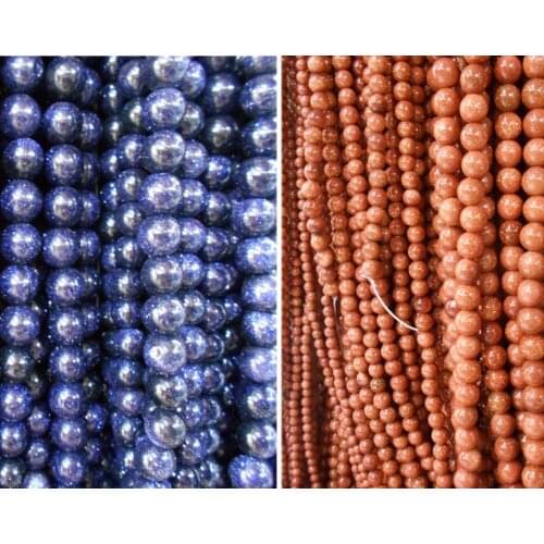 4 6 8 10 12mm Natural Gold Sand Stone Beads Loose Dark Blue Sandstone Round Beads for DIY Jewelry