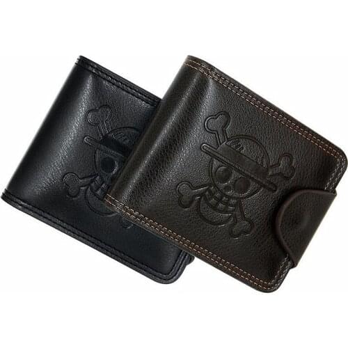 Anime One Piece PU Leather Black Short Wallet Printed Skull Head Cartoon Coin Pocket Card Holder Purse Men Women Hasp Money Bag