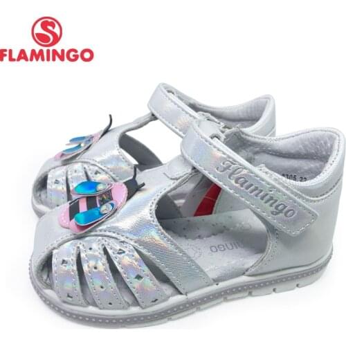 FLAMINGO kids sandals for girls Hook& Loop Flat Arched Design Chlid Casual Princess Shoes Size 22-27 For Girls 211S-Z6-2305