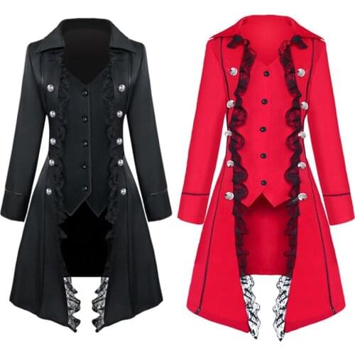 Retro Vintage Tail coat ancient royal togae Long Coat Fashion Gothic medieval Cloth Uniform Halloween Carnival Cosplay Costume