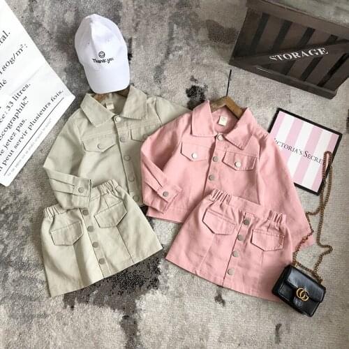 Girls Denim Suit Kids' Overcoat Baby Skirt Two-Piece Set Girls Jacket+skirt 2021 Spring Girls Designer Clothes Long Sleeve