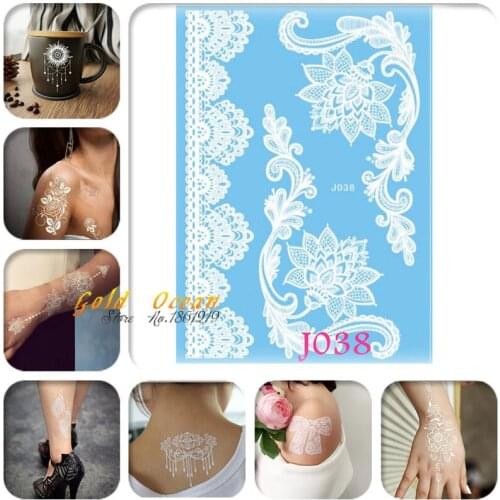 1pc Large Size Fake Henna Flash Metallic Tattoo GJ038 Lady Wedding Tattoo Henna Lace Design Big White Flower Tattoo Paste Hot