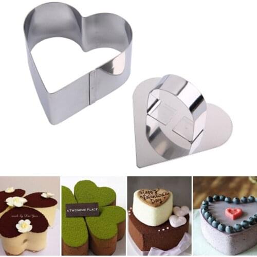 Stainless Steel Cake Dessert Mold Square Round Heart Flower Shaped Mousse Ring Cake Moulds Kitchen DIY Baking Tools