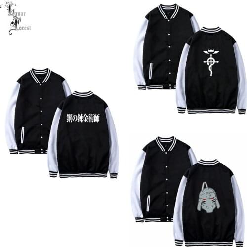Fullmetal Alchemist Printing Men/Women Autumn/Winter Baseball Jacket and Coats Long Sleeves Japanese Anime Streetwear Plus Size