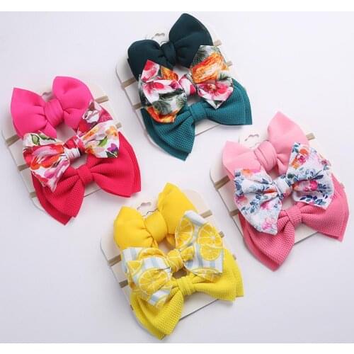 3pc Floral Prints Baby Haedband Bow Kids Nylon Hairband For Girls Elastic Headbands Nylon HeadBand Cotton Linen Hair Accessories