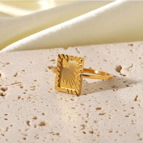 Amaiyllis 18K Gold Vintage Rectangular Sun Ring Jewelry Accessories Sunrise Index Finger Ring For Women Jewelry