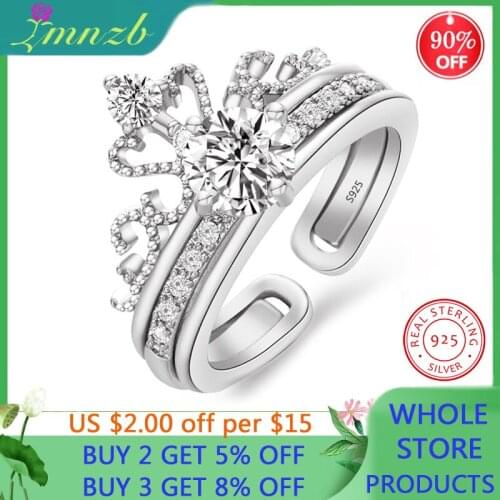 LMNZB Solid 925 Sterling Silver Two Piece Crowns Ring Set Exquisite Zircon Resizable Wedding Rings For Women Fine Jewelry Gift