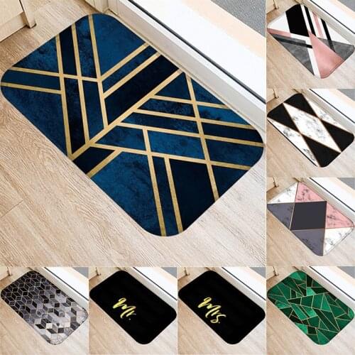 Black Gold Geometric Striped Decorative Doormat Carpet 40X60cm Kitchen Bathroom Home Anti-Slip Floor Mat Nordic Style Indoor Rug