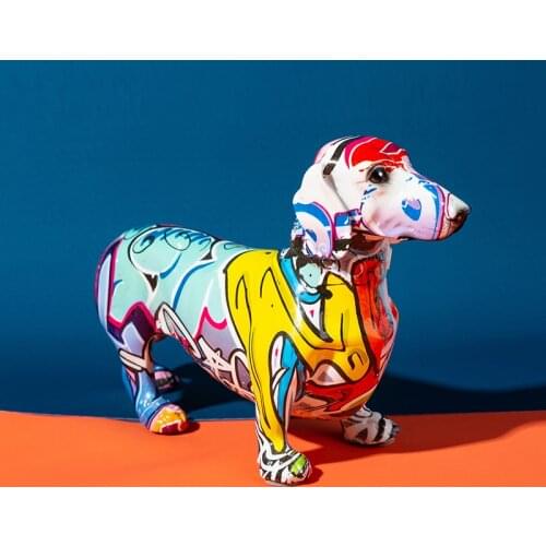 Creative Dog Art Statue Colorful Dachshund Dog Ornament Home Decoration Modern Simple Office Desktop Resin Animal Figurine Gift
