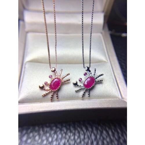 Natural red ruby gem Lovely personality Crab Pendant natural gemstone pendant S925 silver women girl party gift fine jewelry
