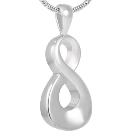 Hot Sale Infinity Sign Cremation Urn Shiny Polish Memorial Ash Keepsake Urns Stainless Steel Funeral Casket Necklace Women