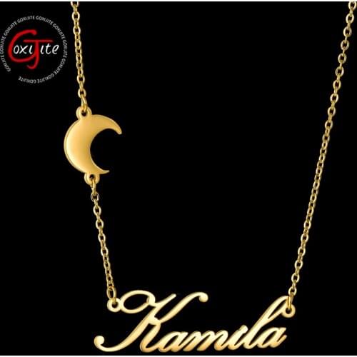 Goxijite Fashion Custom Name Necklace With Moon For Women Personalized Stainless Steel Letter Name Choker Necklaces Gift