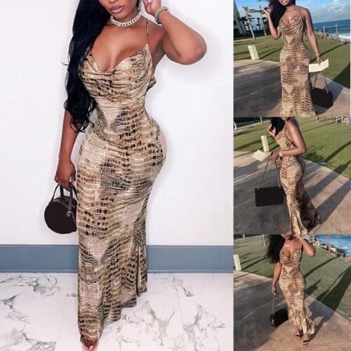 Fashion All-Match Sling Slim Sexy Backless Printed Bag Hip Dress Elegant Spaghetti Sling Nightclub Dress