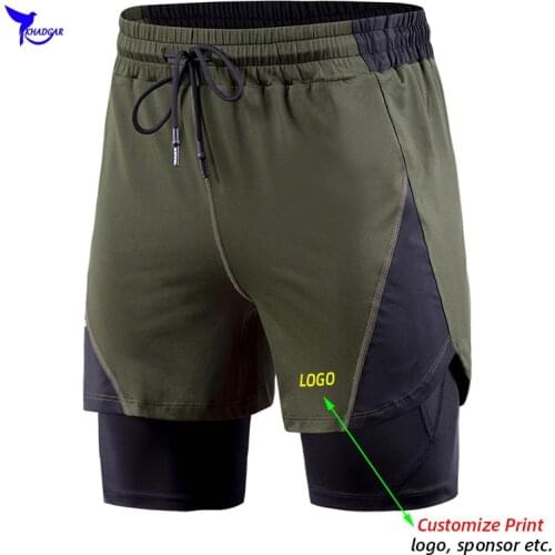2020 Summer Mens 2 In 1 Running Shorts with Longer Liner Quick Dry Gym Fitness Training Short Pants Sportswear Bottom Customize