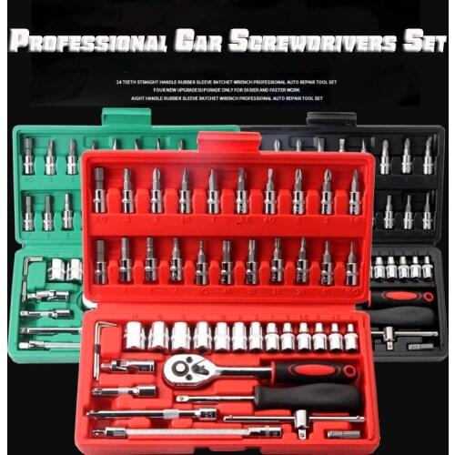 46Pcs Hand Tool Sets Professional Car Repair Tools Screwdrivers Set Multifunction DIY Tool Kit Ratchet Spanner Wrench Socket Set
