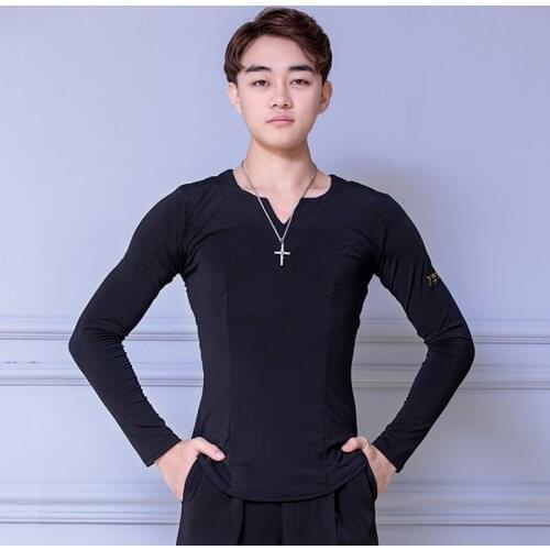 New Ballroom Dance Shirt Men Adult Long Sleeve Gray/Black/White Practice Costumes Tango Salsa Samba Latin Dance Top M-XXXL VO363