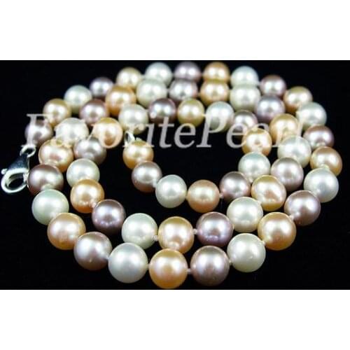 New Arrival Favorite Pearl Necklace AAA 7-8MM Purple Pink White Mixes Natural Freshwater Pearl Wedding Jewelry Women Gift