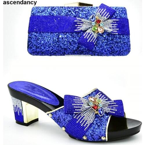 New Arrival African Wedding Italian Shoe and Bag Sets Decorated with Rhinestone Shoe and Bag Set for Party In Women Party Pumps