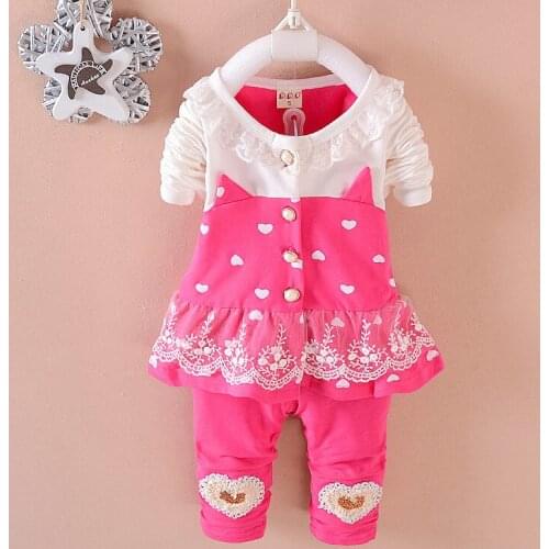Baby Girl Clothes Cute Korean Heart Print Lace Cardigan jacket + Leggings Infant Clothing Kids Bebes Jogging Suits Tracksuits