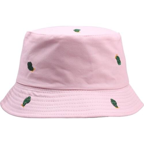 New Embroidered Green Cactus Bucket Hats Women Boonie Hats UV Protection Caps Fisherman Sunscreen Beach Hats for Travel Summer