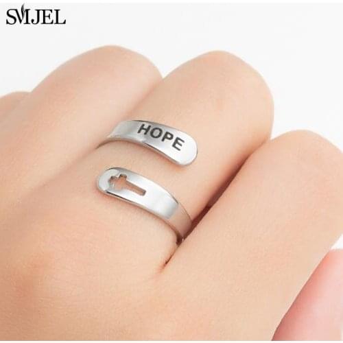 Adjustable Size Couple Rings Minimalist Stainless Steel Engraved Hope Letter Rings For Men Women Engagement Jewelry Friend Gift
