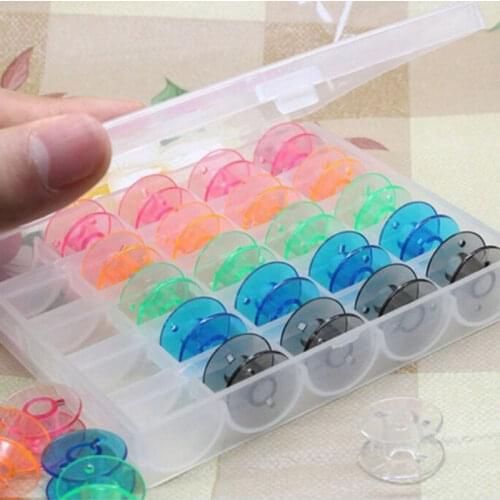Sewing Machin Tools Accessories Plastic Bobbin Box With Colorful 25 Bobbins for Sewing Machine Spools Storage Case