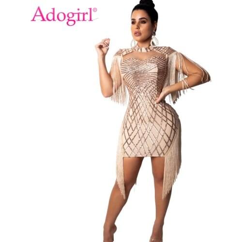 Adogirl Tassel Sequins Night Club Evening Party Dresses Cape Spaghetti Straps Bodycon Mini Dress High Quality Female Outfits