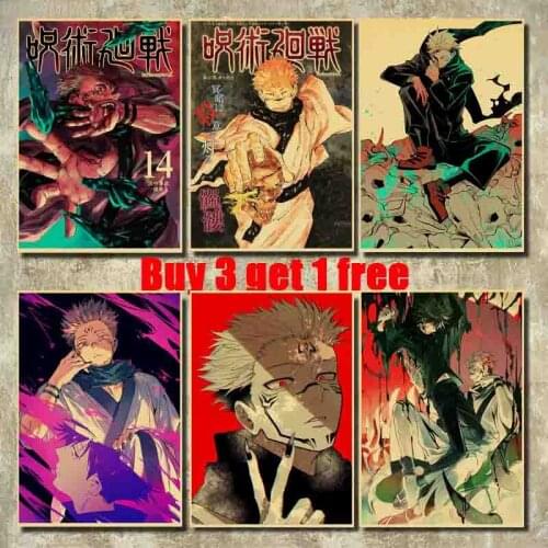 Anime Jujutsu Kaisen Posters Kraft Paper Vintage Wall Art Painting Living Room Bar Cafe Decoration Stickers
