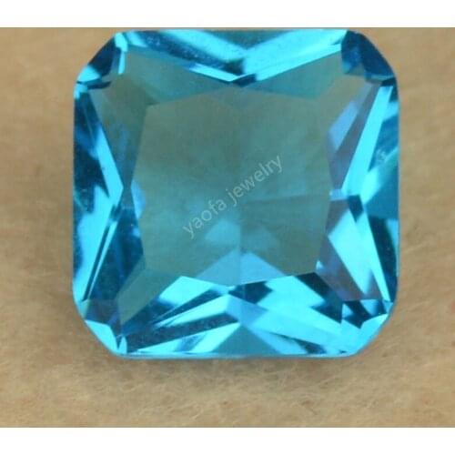 Sale 3x3~12x12mm Deep Sea Blue Color Loose Synthetic Gems Glass Beads Square Octangle Cut Princess Shape Glass Stone For DIY