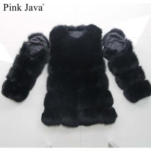 Pink java QC8100 FREE SHIPPING women winter real fox fur coat long sleeves fox fur jacket detachable sleeve fur coat fashion