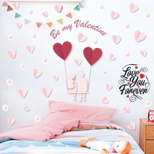 Girl Couple Love Wedding Love Pattern Self-Adhesive Wall Stickers Bedroom Wall Beautification Decorative Wallpaper