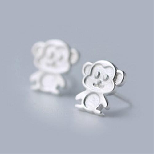 Real 925 Sterling Silver Fashion Cute Monkey Animal Stud Earrings for Women Girls Creative Birthday Gifts Mujer Jewelry SE178