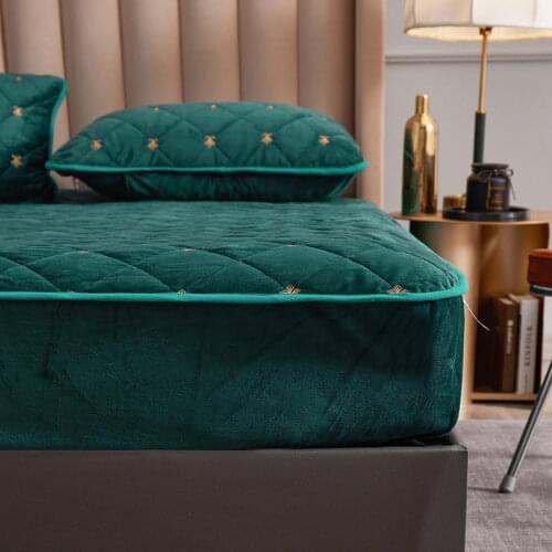 Thicken Velvet Sheets for Bed, Quilted Fitted Bedsheet, Mattress Protector Cover, Fleece Queen King Size Bedspread Home Decor