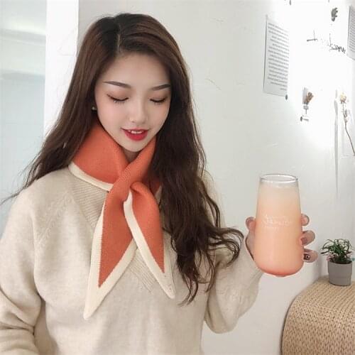 New Autumn Winter Knit Elastic Bow Cross Warm Scarf Female Color Matching Triangular Scarve Soft False Collar Neck Guard Bib