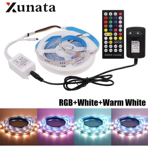 5m RGB CCT LED Strip DC12V RGB + White + Warm White 5050 2835 LED Light Strip 90LEDs/m Flexible Tape Light Strip