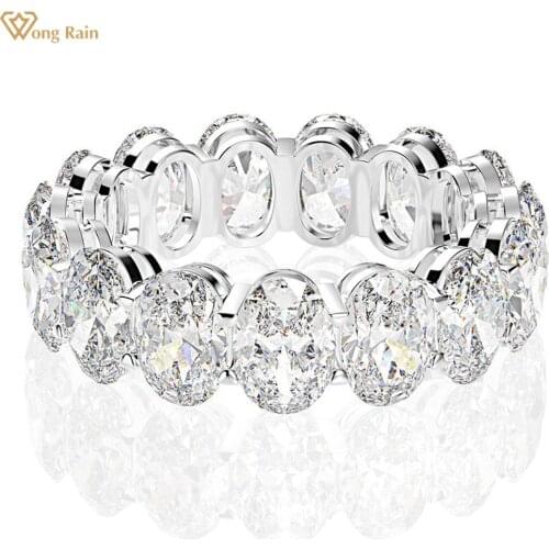 Wong Rain 925 Sterling Silver Oval Created Moissanite Gemstone Engagement Party Cluster Ring Wedding Band Fine Jewelry Wholesale