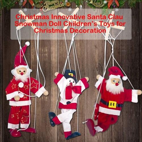 Kids Funny Cartoon Wooden Santa Snowman Pull String Puppet Wood Christmas Clown Marionette Joint Activity Doll Xmas Gifts Toy