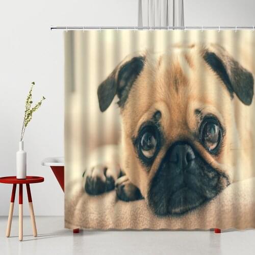 Cute Dog Shower Curtain Bulldog Creative Cat Pattern 3D Printing Washable Bathroom Decor Home Supplies With Hook Bath Curtains