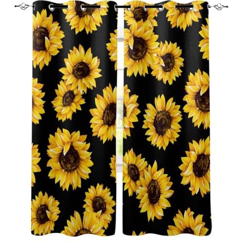 Sunflower Plant Natural Yellow Blackout Curtains For Living Room Bedroom Window Treatment Blinds Drapes Kitchen Curtains