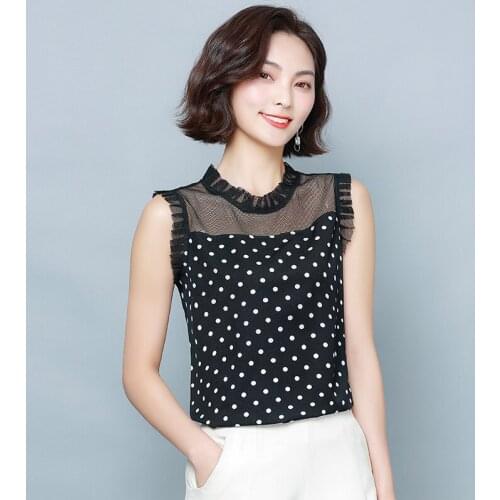 Gkfnmt Women Tank Top Summer Lace Dot Patchwork Sexy Tank Tops 2020 Sleeveless Shirt Female Black White Vest Plus Size XXXL