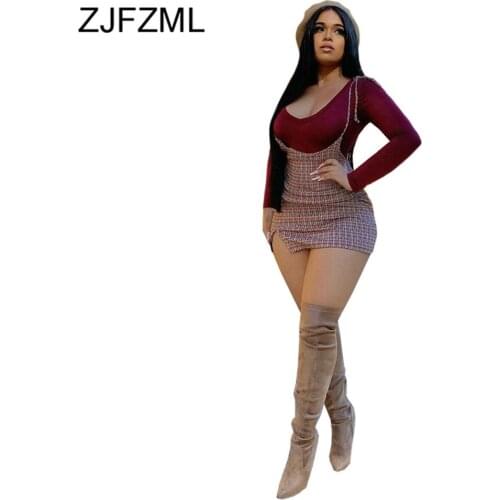 Vintage Bodycon 2 Two Piece Set Spring Clothes for Women Low Neck Long Sleeve Tshirts and Suspender Sheath Skirt Matching Suits