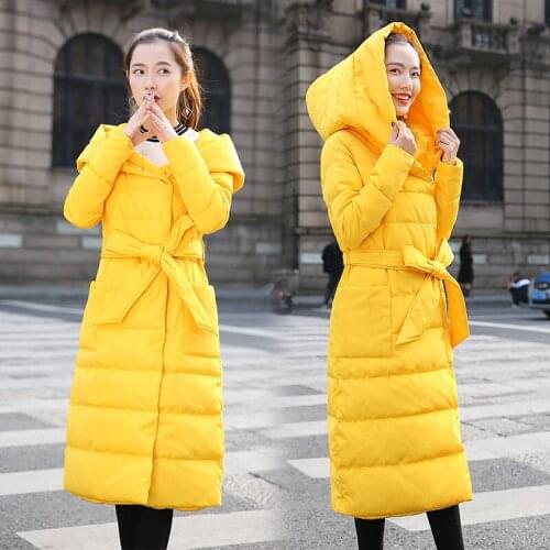 2019 New Korean Down Cotton Jacket Coat Womens Warm Hooded Down Parkas Coat Female Long Slim Cotton-padded Overcoat Lady Outcoat