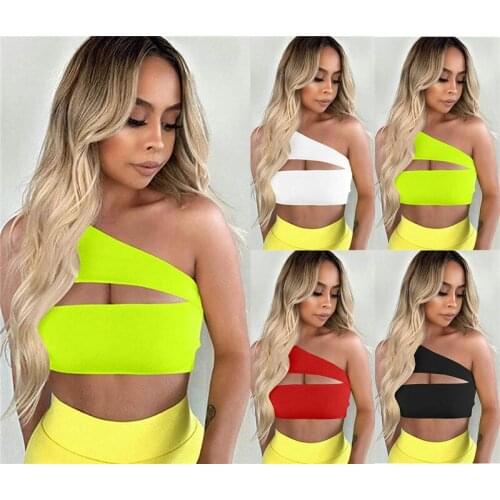 Sexy Womens Plain One Shoulder Sleeveless Sports Bra Ladies Bralet Vest Tank Crop Top Sports Bra NEW Fashion
