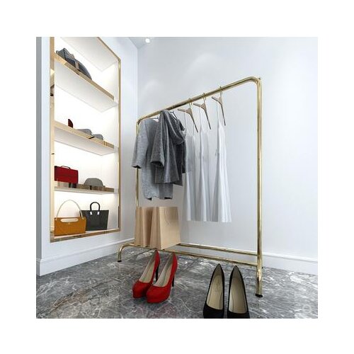 Golden double pull rod iron clothing rack display stand floor wedding display rack clothing store shelf side hanger