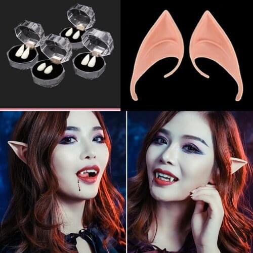 2pcs Fangs Cosplay Halloween Vampire Werewolf Teeth Fangs Box Packed Christmas Gift Prop Costume Party Child FakeFangs Toys